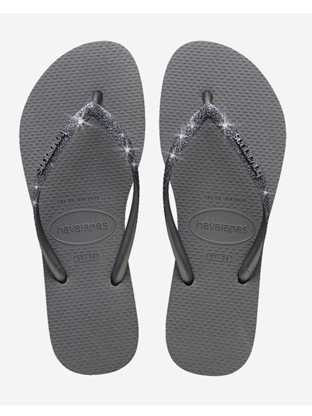 Havaianas Womens Slim Sparkle Grey Slippers Flip Flops NWT Size 9/10